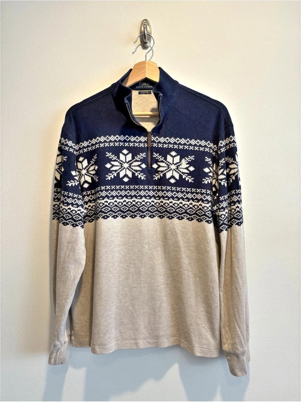Polo Ralph Lauren || Snowflake Estate Rib Pullover Nordic Pattern Navy Cream M